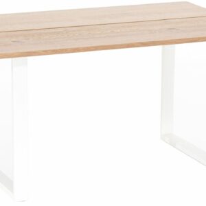 Rustiikki lankkupöytä 140x90 cm lakattu tammi/valkoinen metallijalka
