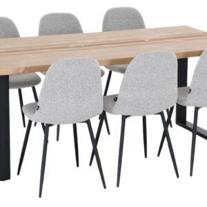 Seela-Furia 6-hengen ruokailuryyhmä antiikkipetsattu/vaalea beige buklee