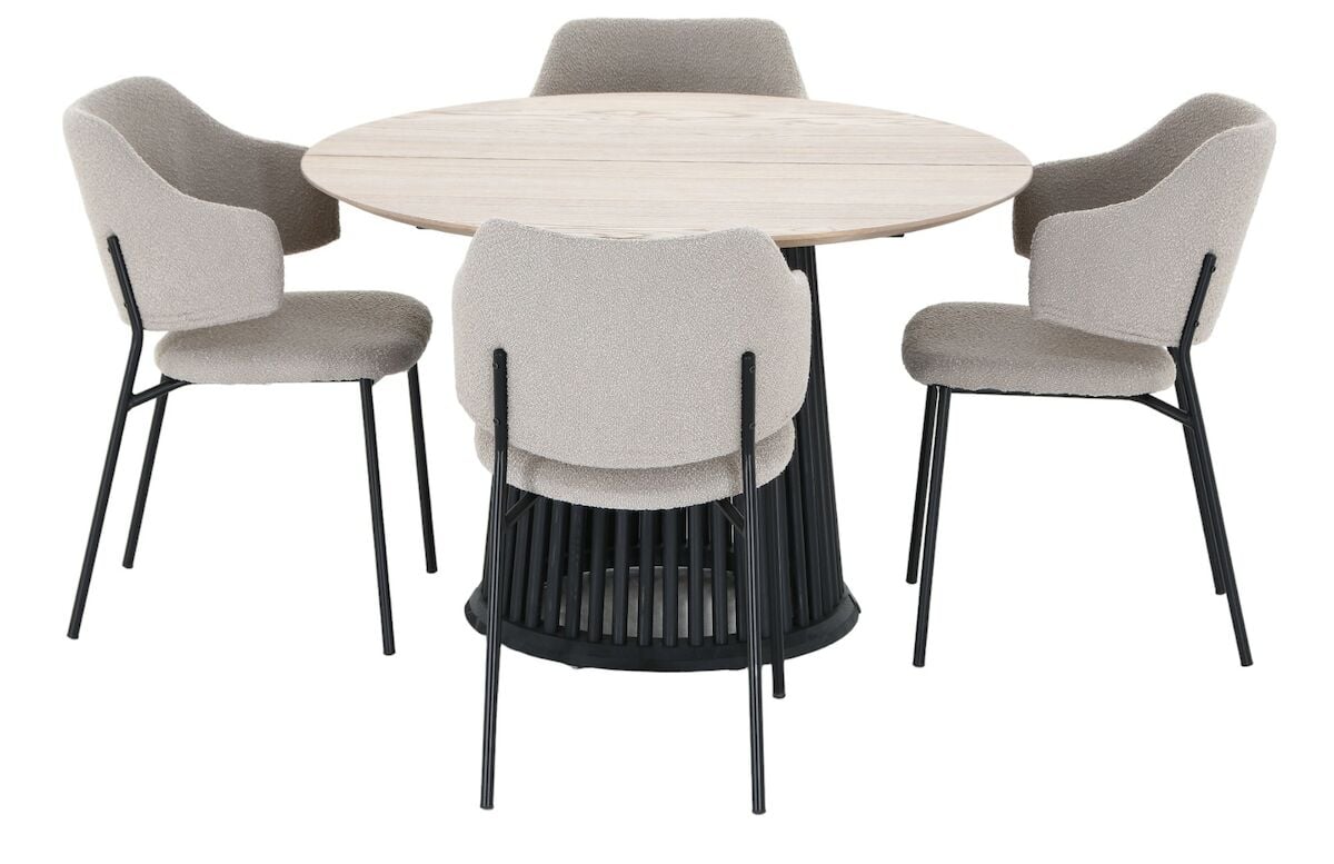 Suoma-Enzo saarni 4-hengen pyöreä ruokailuryhmä valkolakattu/musta/beige