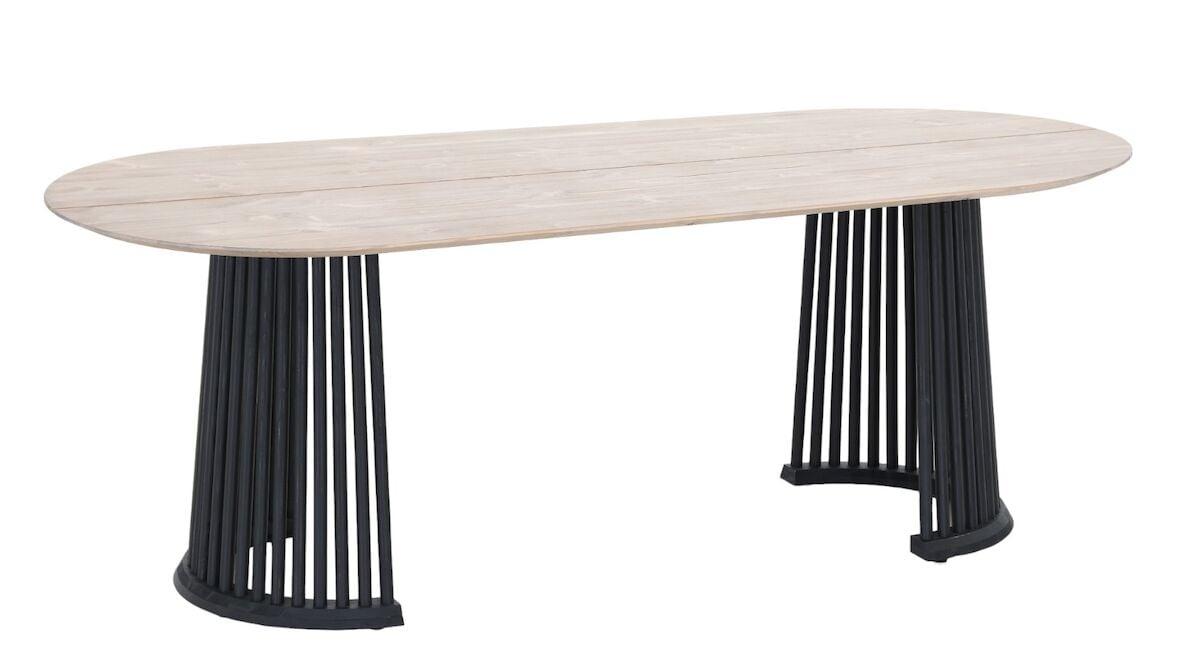 Suoma ovaali ruokapöytä 210x90 cm valkaistu antiikkipetsattu/musta