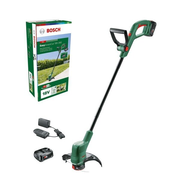 Akkutrimmeri Bosch Easy GrassCut 18V, akuilla 2x2Ah