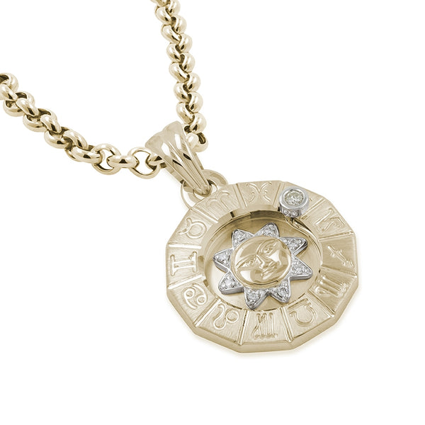 Timanttiriipus, aurinko-horoskooppi 0,07ct, pieni, keltakulta
