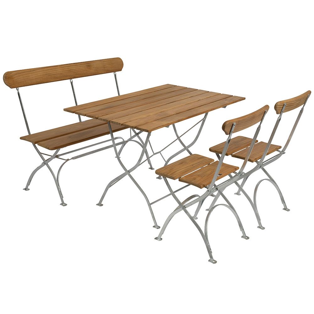 Grythyttan Stålmöbler, Trädgårdsgruppbord och 2 stolar i teak