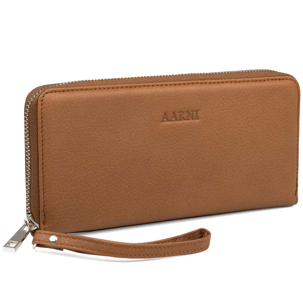 Aarni hirvennahkainen clutch, Konjakki/hopea
