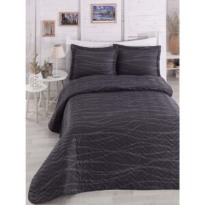 Päiväpeite Eponj Home Tupla 200x220+2 tyynyliinaa Tikattu - Harmaa/Antrasiitti