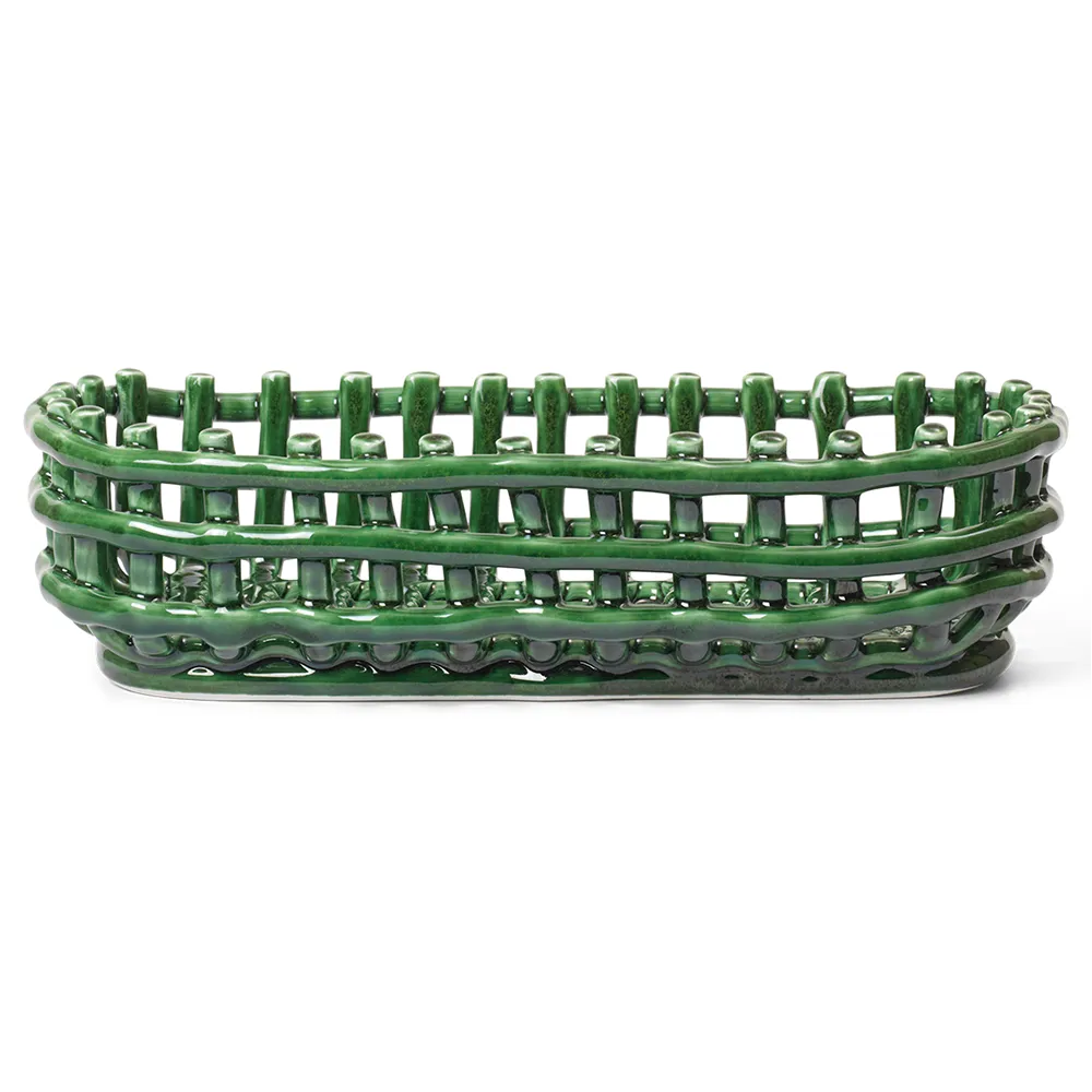 Ferm Living, Ceramic Basket - Oval - Emerald Green