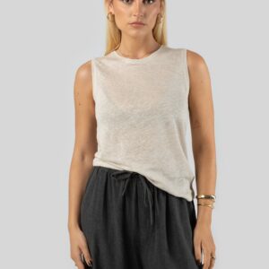 Sleeveless Linen Top Beige