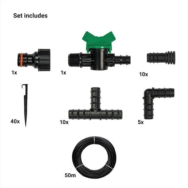 Kastelujärjestelmäsarja Drip System Set tarvikkeineen 1/2 '', 50 m