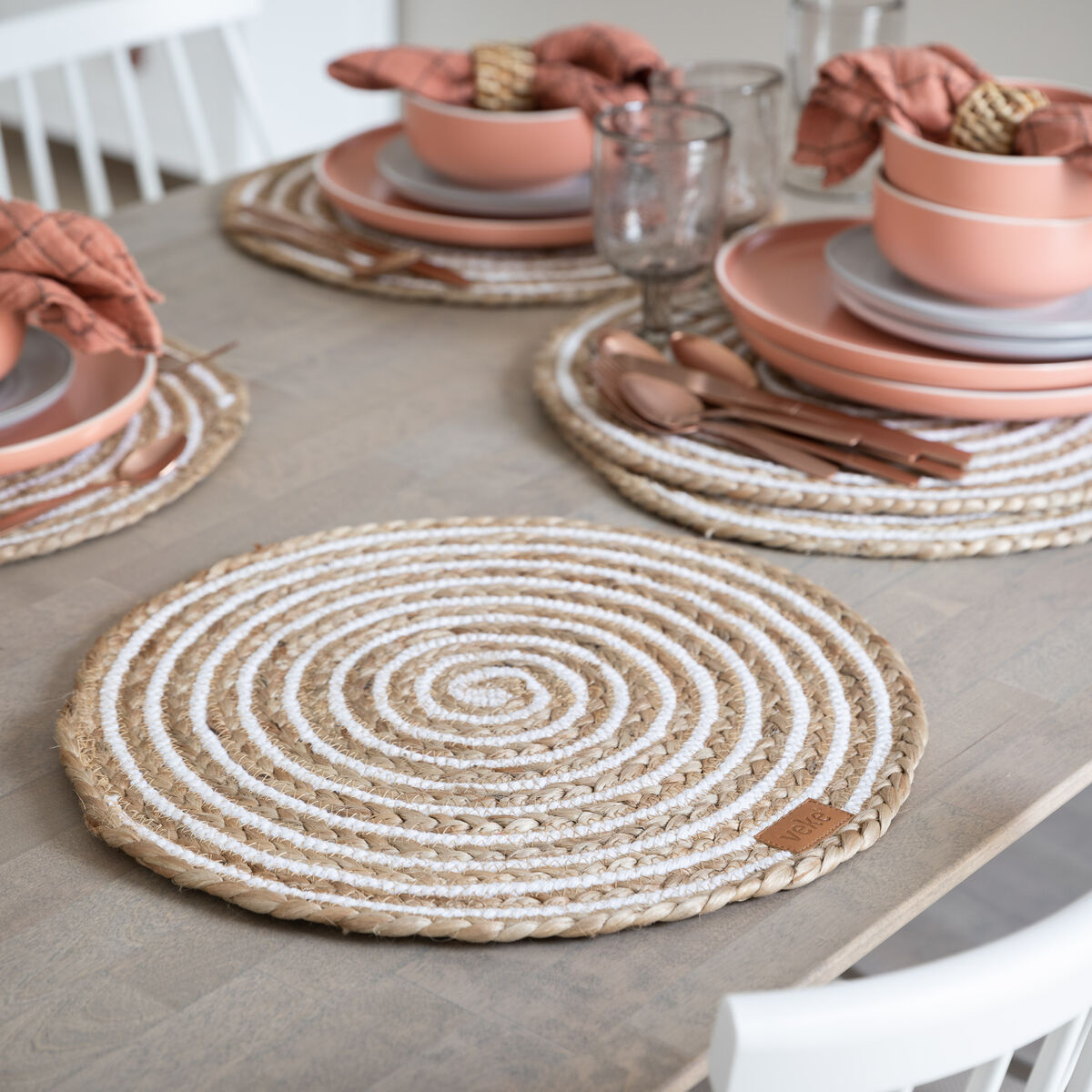 Kieppi pöytätabletti Ø38 cm 2 kpl setti luonnonväri/valkoinen