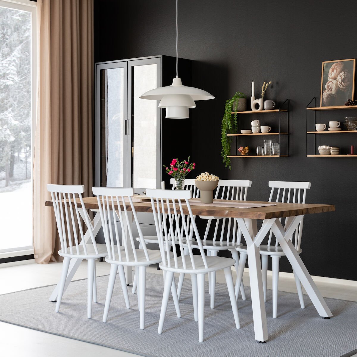 Lana-Lotta 6-hengen ruokailuryhmä, valkoinen/antiikkipetsattu