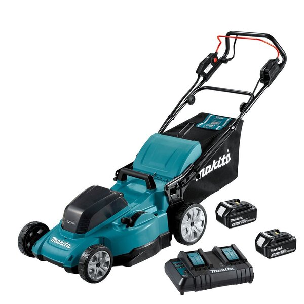 Langaton itseliikkuva ruohonleikkuri Makita DLM481CT2, 2x18 V, akulla ja laturilla