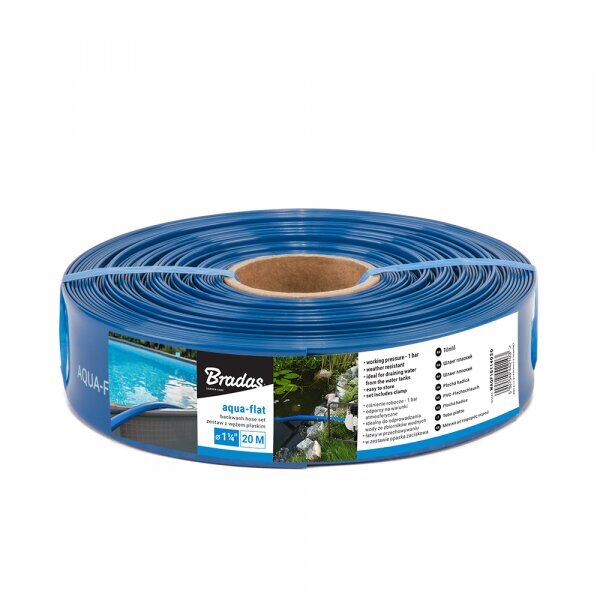 Litteä vesiletku Bradas AQUA-FLAT Backwash, PE/EVA, 1 Bar, 1 1/4"- 20m