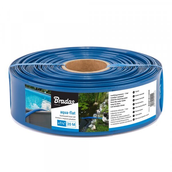 Litteä vesiletku Bradas AQUA-FLAT Backwash, PE/EVA, 1 baari, 1 1/2"- 30m