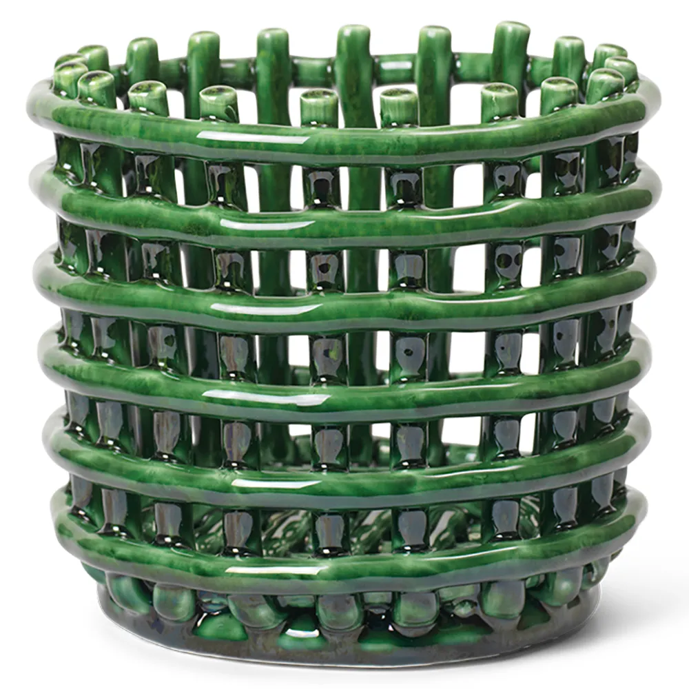 Ferm Living, Ceramic Basket - Small - Emerald Green