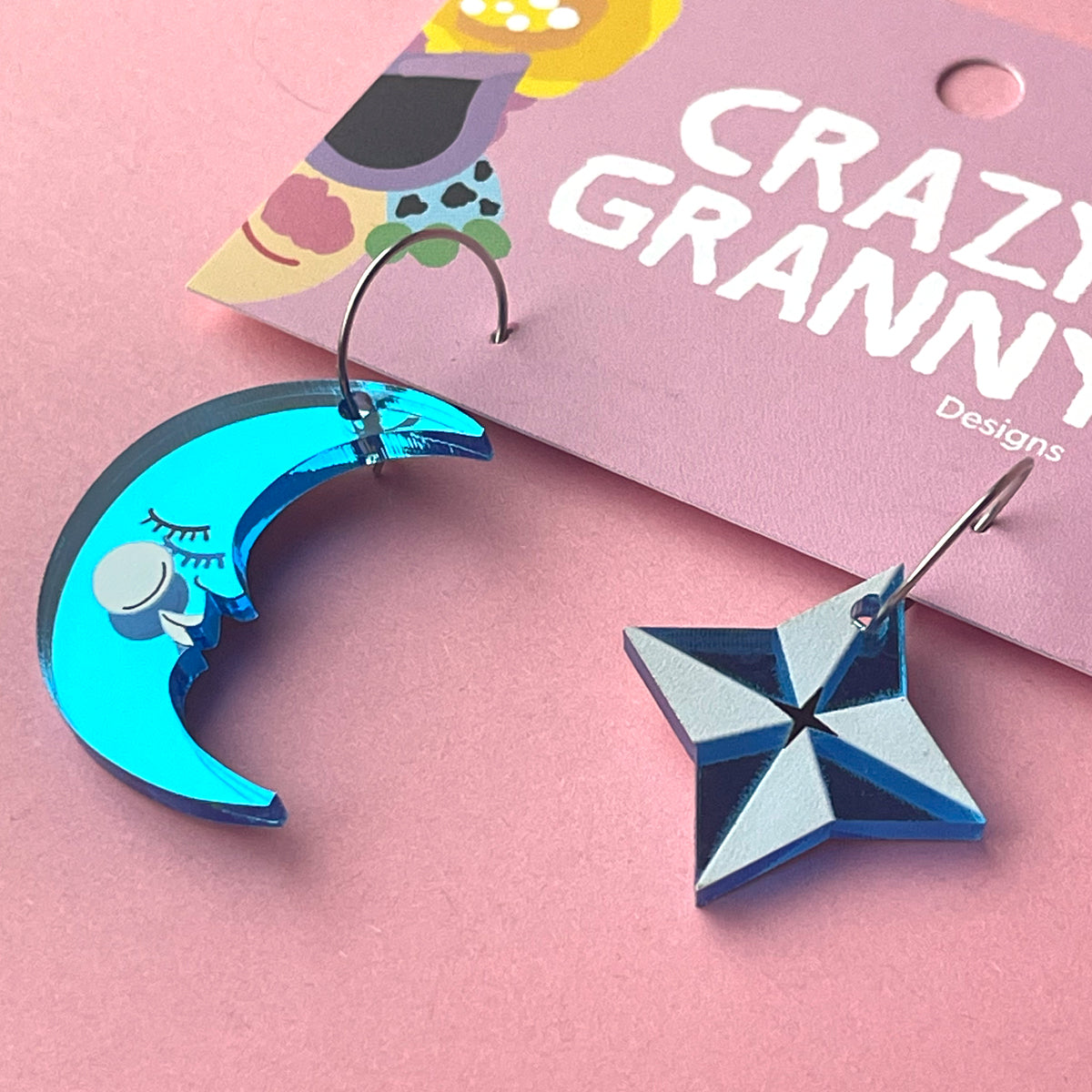 Crazy Granny Star & Moon korvakorut - Sininen