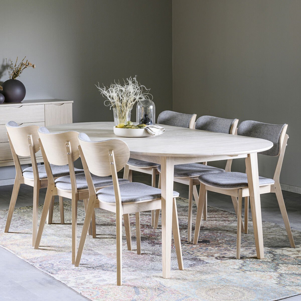 Rowico Home Filippa-Kato ovaali 6-hengen ruokailuryhmä valkoöljytty tammi/valkol