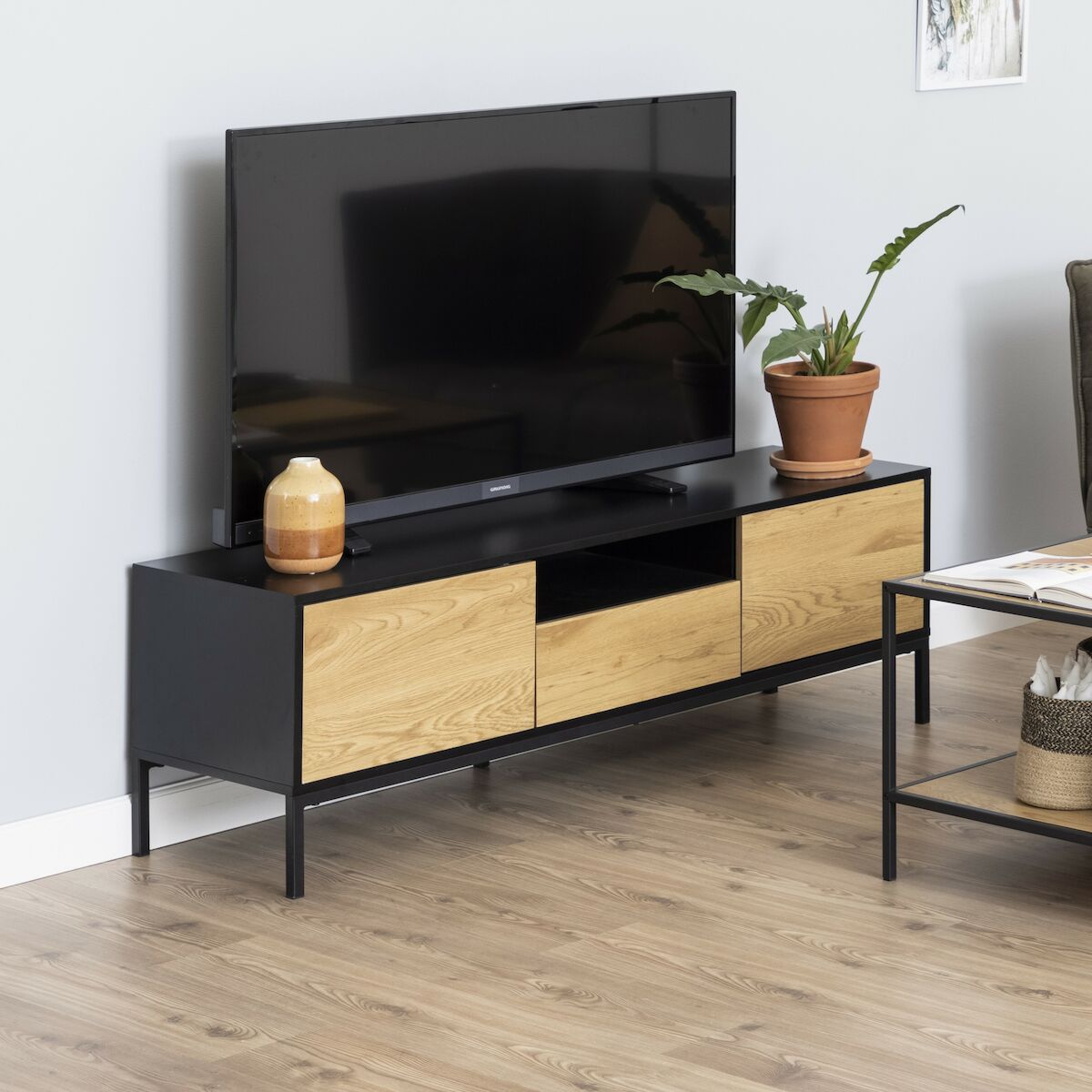 Seaford tv-taso 140x40x45 cm musta/tammi