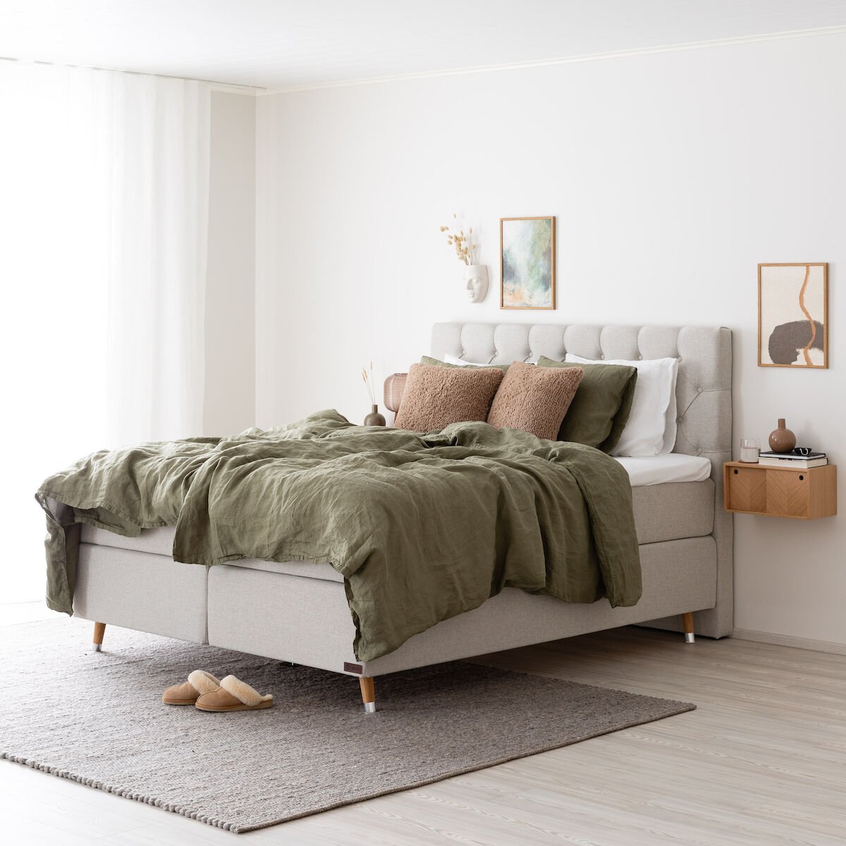 Unia 900 jenkkisänkypaketti 180x200 cm L beige, unia 600 pp, jalat 14 cm viona