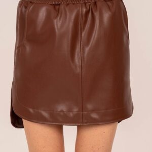 Sofia Leather Skirt Brown