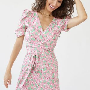 Lydia Wrap Dress Patterned Pink