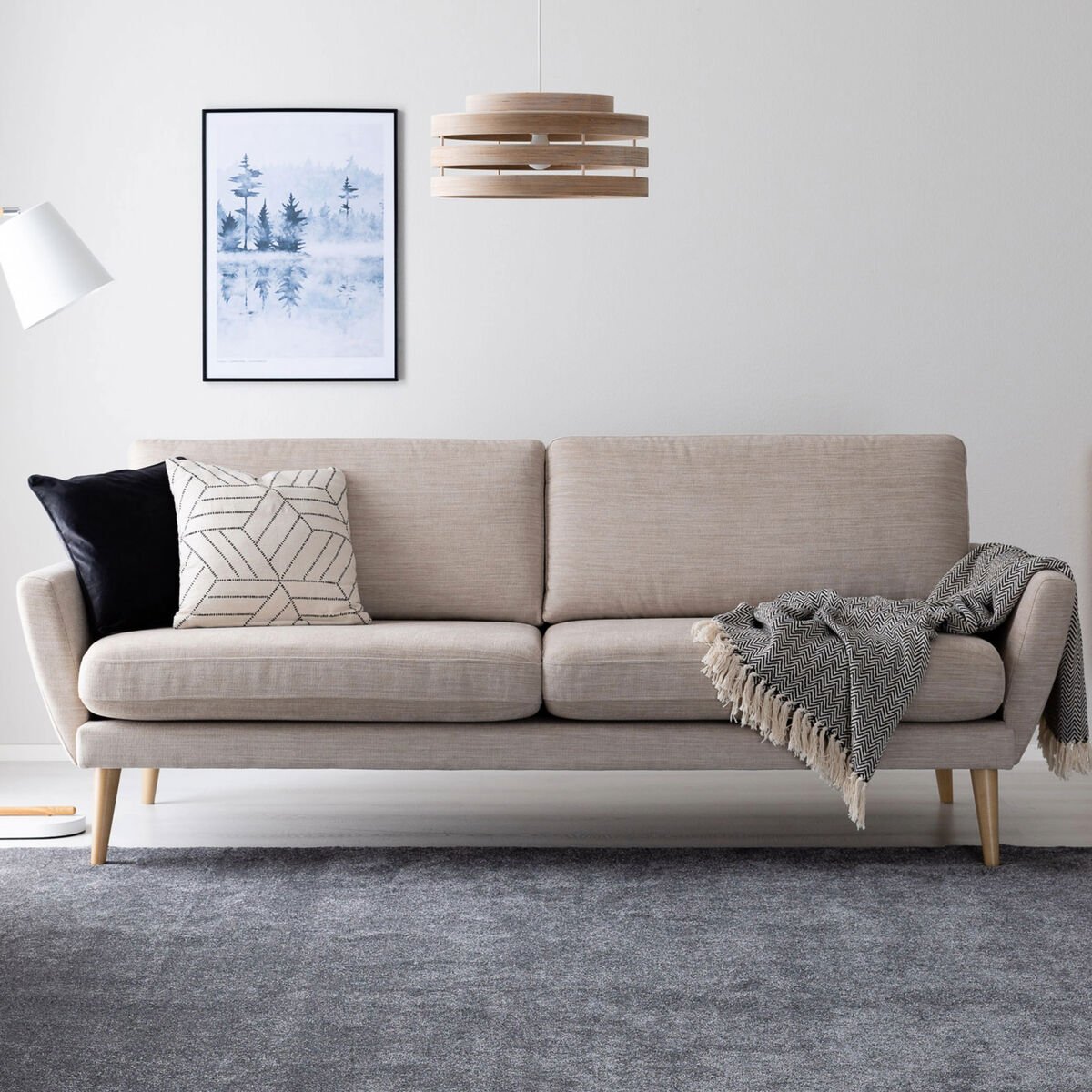 Viive 3-istuttava sohva vaalea beige Naomi 42, jalat 50100 tammi