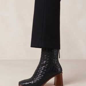 West Braided Leather Ankle Boots Black