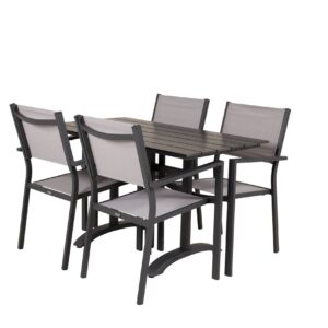 Ruokailuryhmä Denver 120 cm 4 Copacabana tuolia Musta/Harmaa - Venture Home
