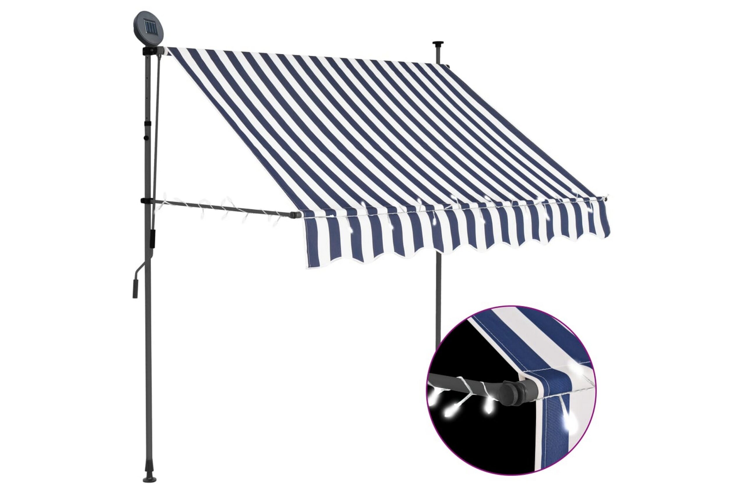 Sisäänkelattava markiisi LEDillä 100 cm sininen ja valkoinen - Monivärinen