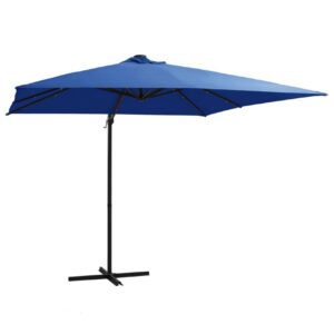Aurinkovarjo LED-valoilla teräspylväs 250x250 cm taivaansin. - Sininen