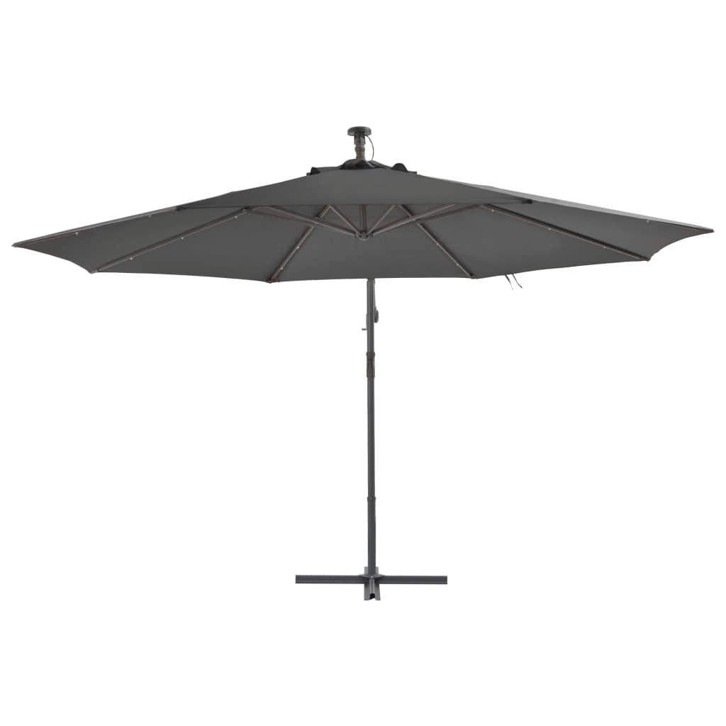 Aurinkovarjo LED-valoilla ja metallipylväällä 350 cm - Antrasiitti