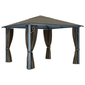 Huvimaja verhoilla 300x300 cm harmaanruskea alumiini - Taupe