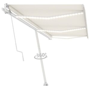 Sisäänkelattava markiisi LED ja tuulisensori 600x350 cm - Kerma