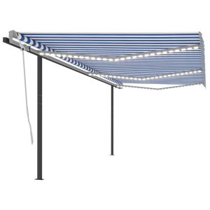 Sisäänkelattava markiisi LED/tuulisensori 6x3 m sinivalkoine -