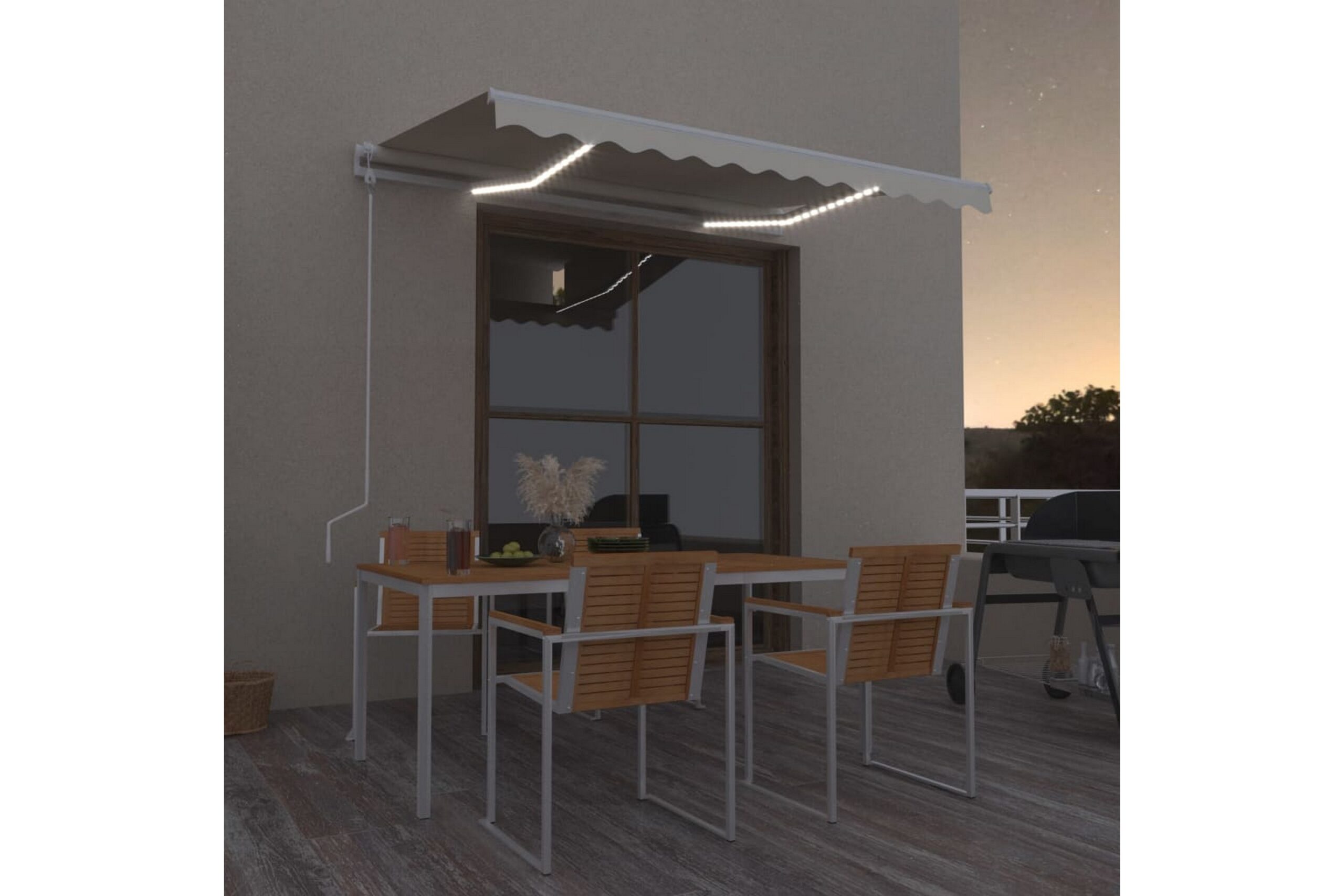 Sisäänkelattava markiisi LED/tuulisensori 300x250cm kerma -