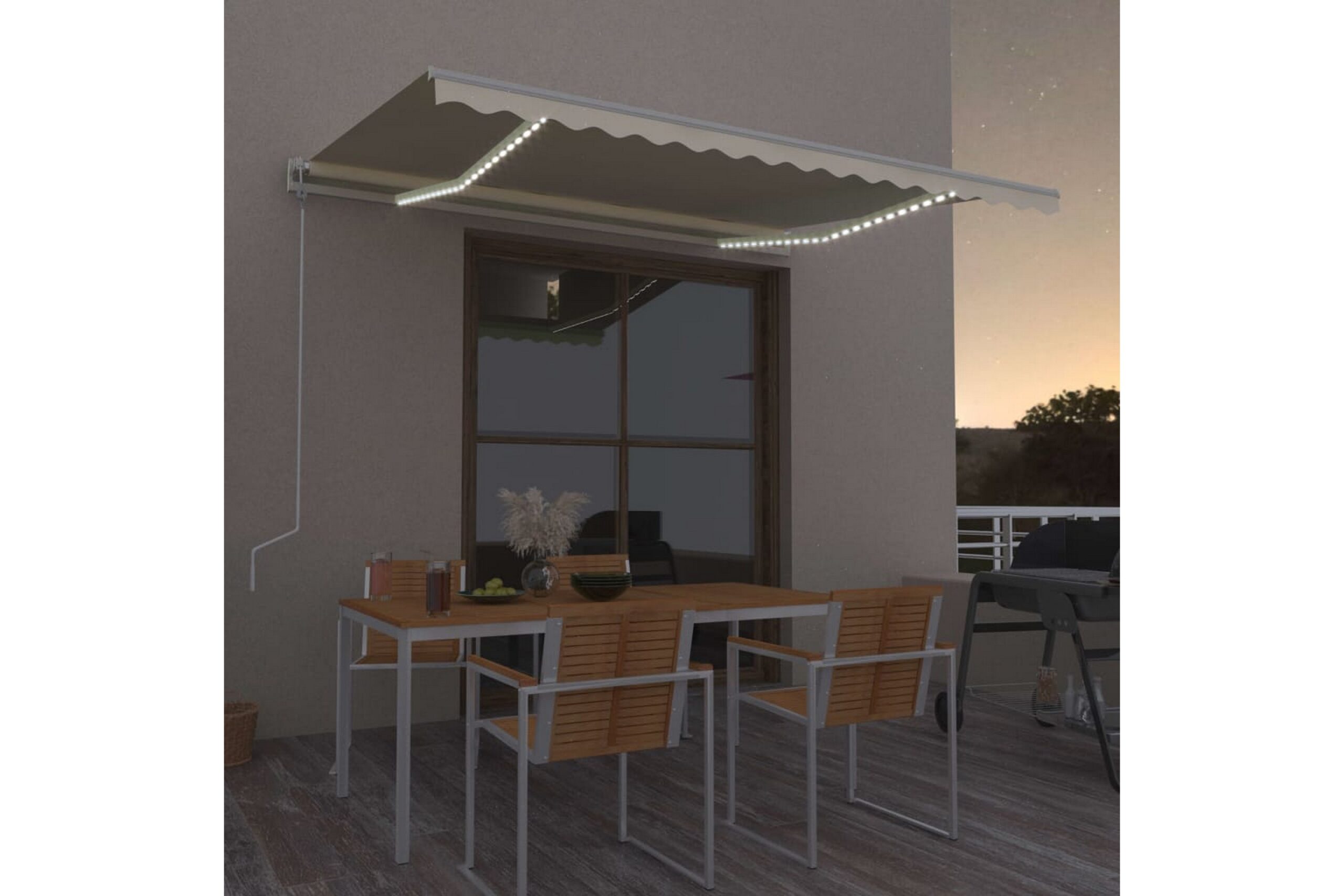 Sisäänkelattava markiisi LED ja tuulisensori 450x300cm kerma -