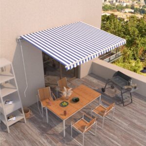 Automaattisesti sisäänkelattava markiisi 400x350cm sinivalk. -
