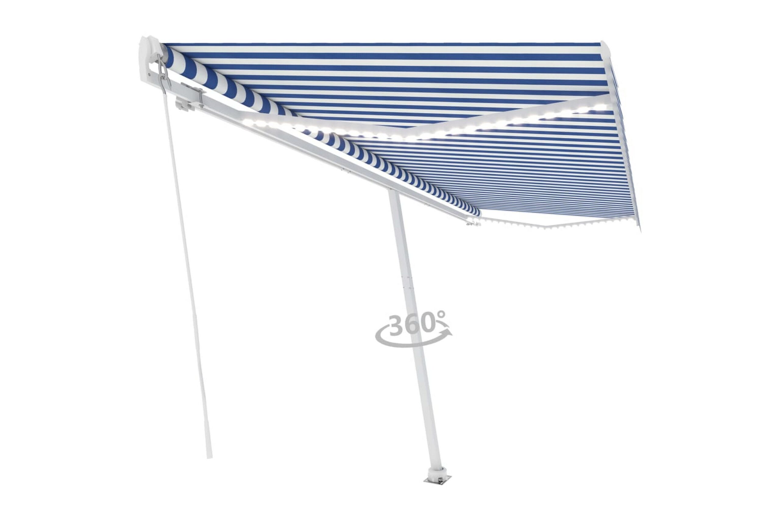 Käsin sisäänkelattava markiisi LEDillä 500x300 cm - Sininen