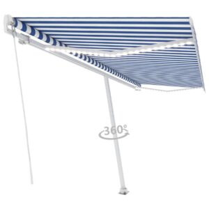 Käsin sisäänkelattava markiisi LEDillä 500x350cm sinivalkoin - Sininen