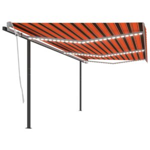 Sisäänkelattava markiisi LED/tuulisensori 6x3 m oranssiruske -
