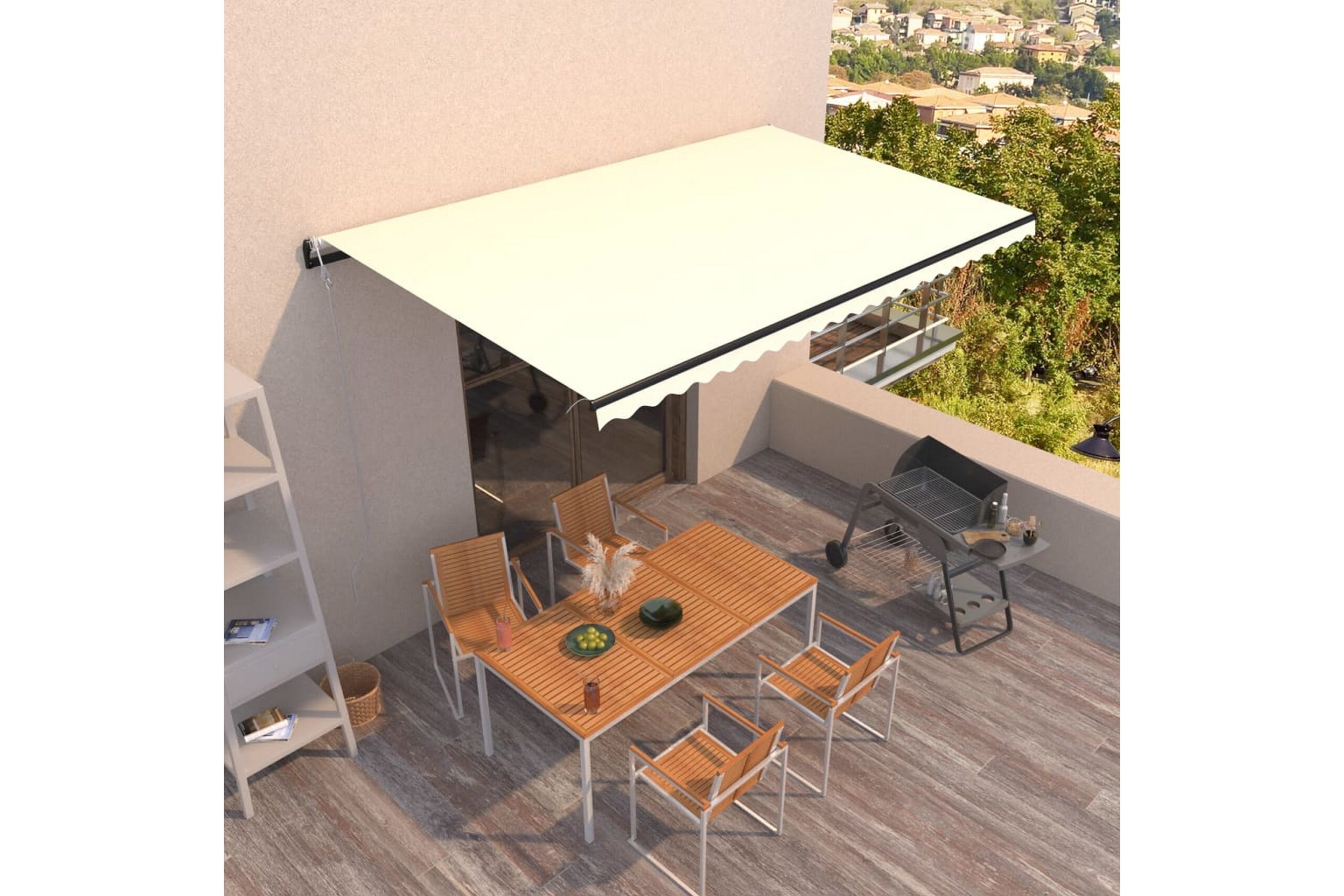 Automaattisesti sisäänkelattava markiisi 500x350 cm kerma -