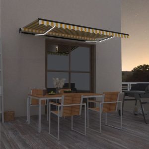 Sisäänkelattava markiisi LEDillä 450x350 cm keltavalkoinen -