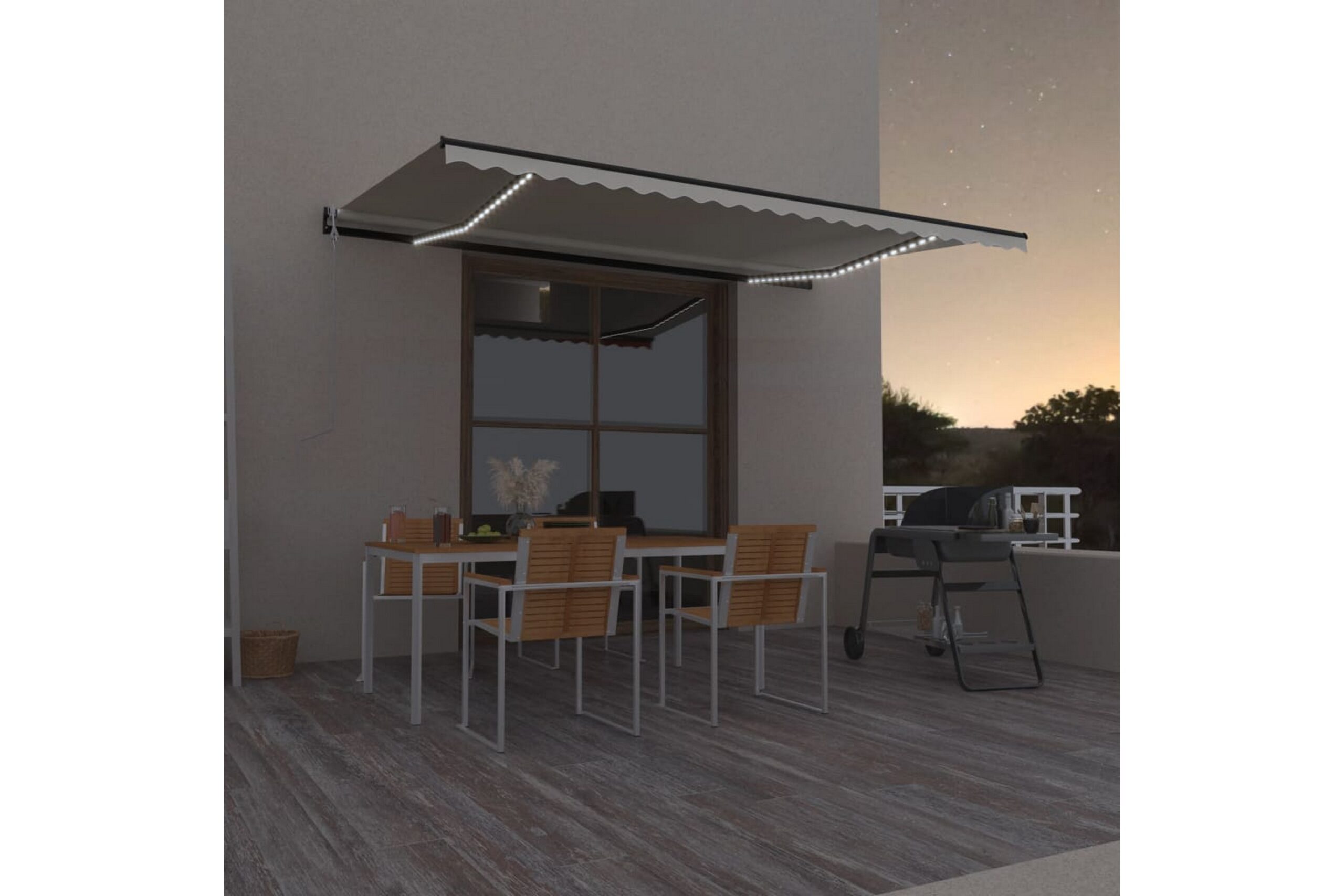 Sisäänkelattava markiisi LED/tuulisensori 500x350 cm kerma -