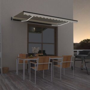 Sisäänkelattava markiisi LED/tuulisensori 450x350 cm kerma -