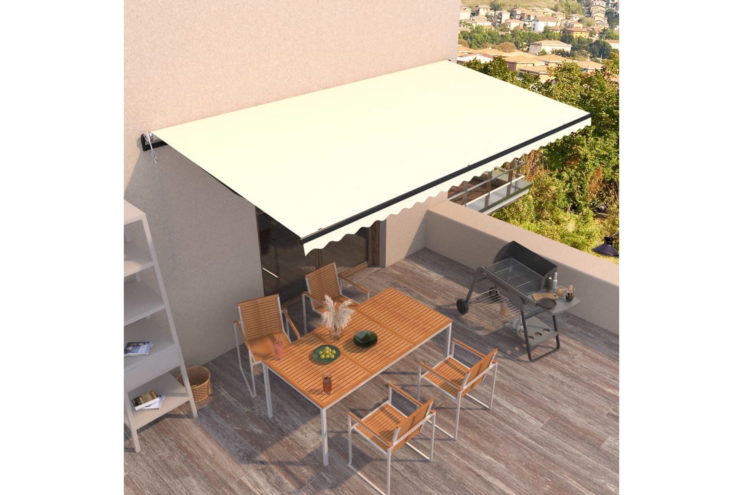 Automaattisesti sisäänkelattava markiisi 600x350 cm kerma -