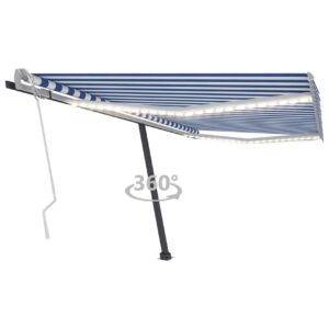 Sisäänkelattava markiisi LEDillä 400x350 cm sinivalkoinen - Sininen