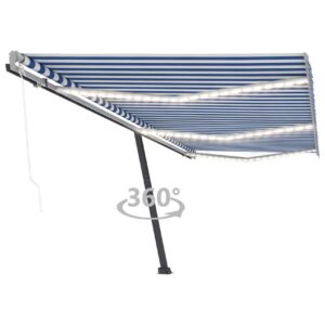 Sisäänkelattava markiisi LED/tuulisensori 600x300 cm - Sininen
