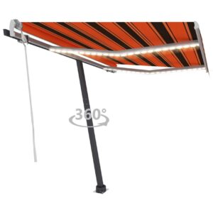 Sisäänkelattava markiisi LEDillä 350x250 cm oranssiruskea - Oranssi