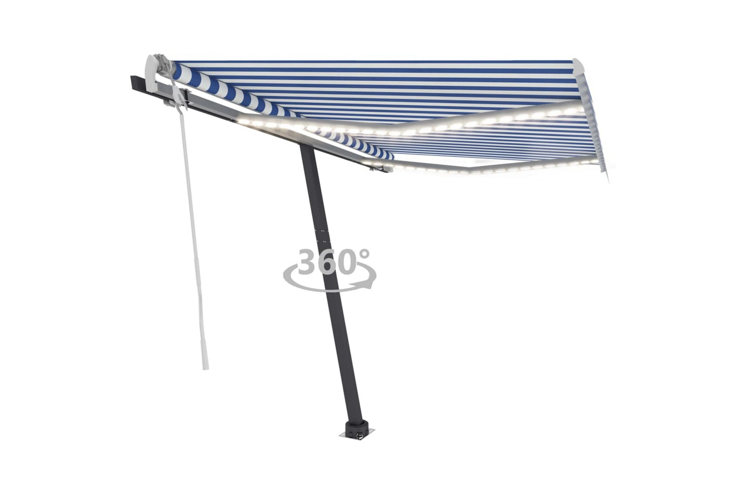 Käsin sisäänkelattava markiisi LEDillä 300x250 cm - Sininen