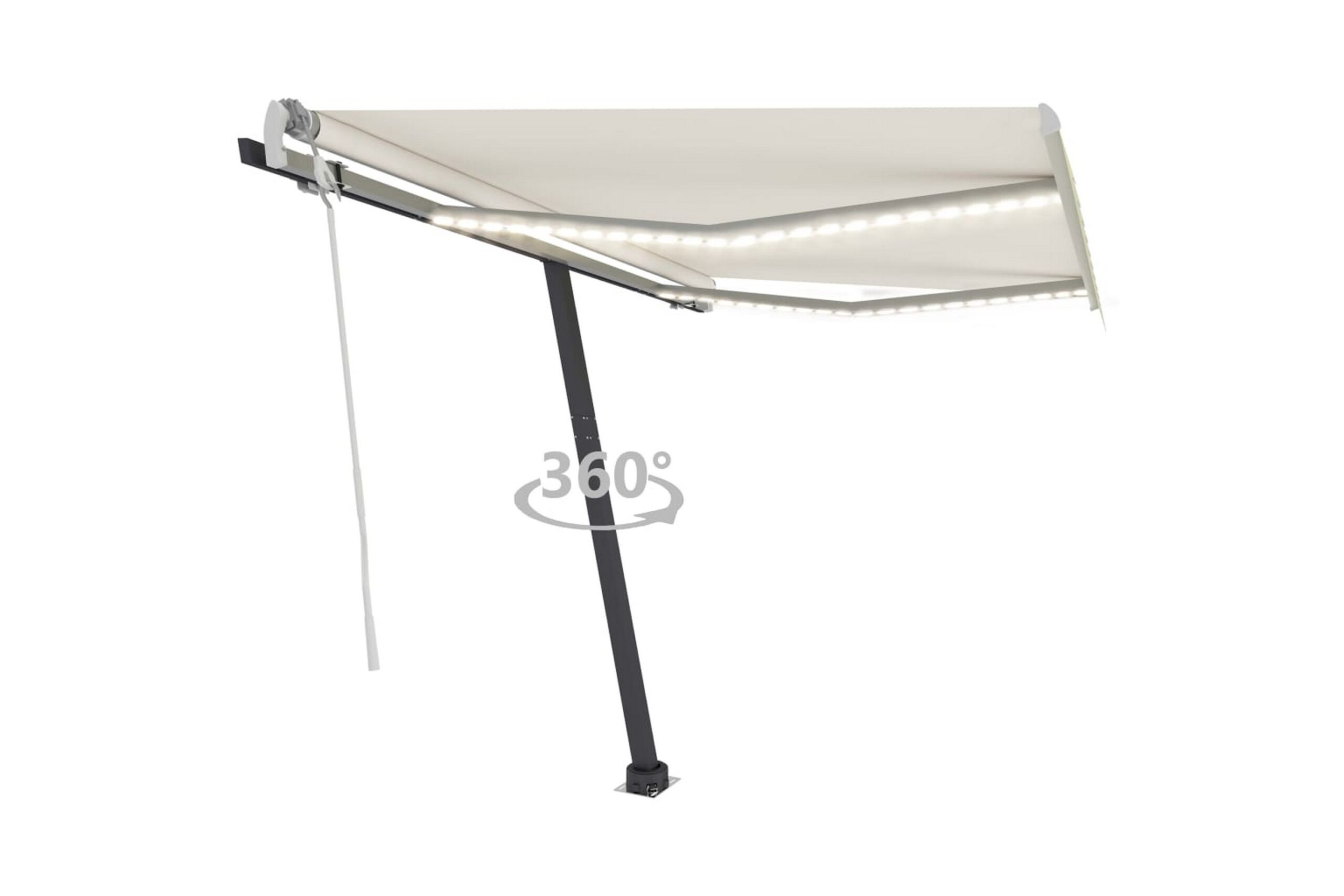 Manuaalisesti sisäänkelattava markiisi LEDillä 350x250 cm - Kerma