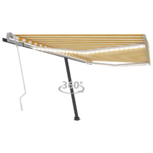Sisäänkelattava markiisi LEDillä 400x350 cm keltavalkoinen - Keltainen